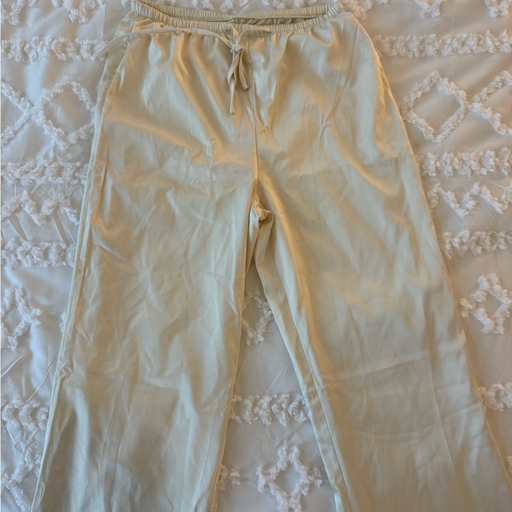 Casual Cream satin Drawstring Trousers